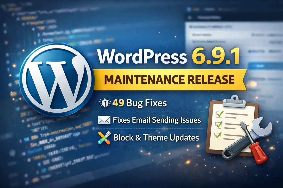 WordPress 6.9.1 公開のお知らせ｜バグ修正（49件）中心のメンテナンスリリースです（更新推奨）